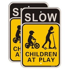 Slow Children at Play Signs 2 Pack, 18 x 12 Inches Kids Playing Slow Down Saf...