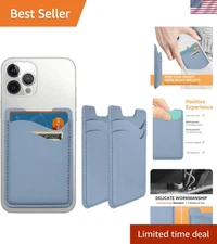 PU Leather Stick-On Card Holder - Double Pocket for Easy Access - Blue