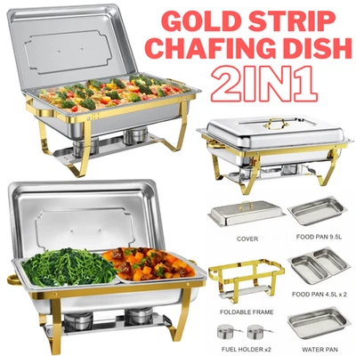 9.5L Chafing Dish Buffet Set Stainless Steel Food Warmer Banquets Lid Holder UK - Image 1 of 4