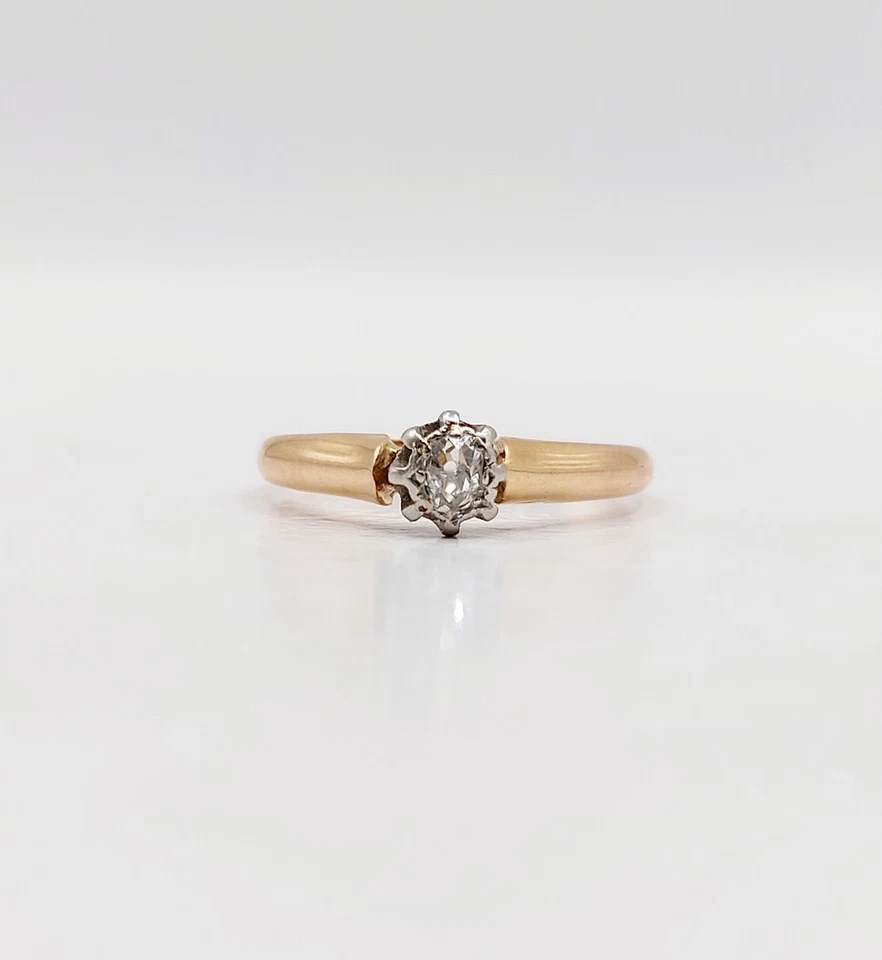 Anillo solitario antiguo oro rosa 18k y diamante talla antigua (alrededor de ... - Imagen 3 de 4