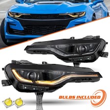 For 19-24 Chevy Camaro Rs Ss Black Headlight Wyellow Led Drl Projector Headlamp