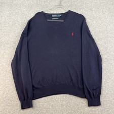 Polo Ralph Lauren Sweater Mens Xl Navy Blue Pima Cotton V Neck Knit Pony Vintage