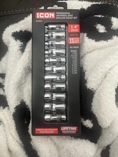 Icon Professional Universal Joint Shallow Socket Set 1/4 Drive Metric 11 Piece