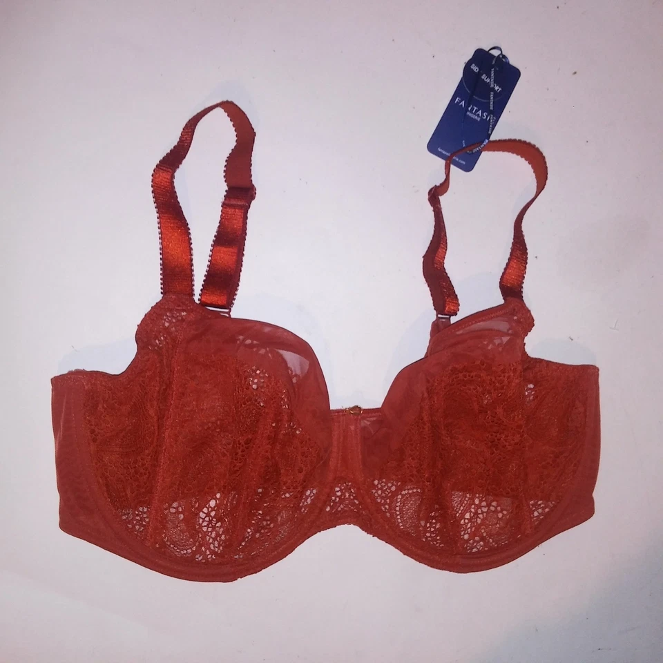 Sutiã Fantasie 38G ferrugem laranja minimizador acabamento de renda sem forro transparente com aro novo - Imagem 2 de 4