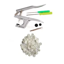 100 Complete White Plastic Snaps Hand-held Pliers Tool Installs Sizes 20, 22,...