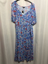 -741 Peacocks Sz 22 Blue Floral Side Split 48”Long Maxi Dress Nwt
