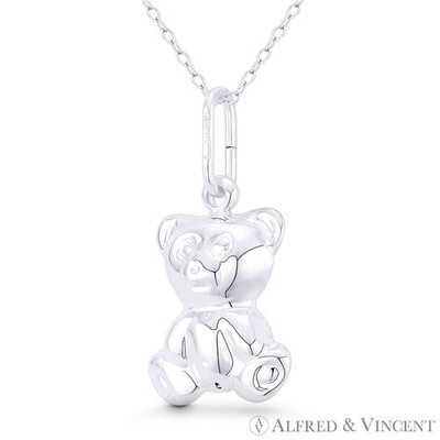 Großer Kopf Baby Teddybär Charm Italy-Made .925 Sterling Silber 3D Hohl Anhänger