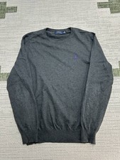 Polo Ralph Lauren Sweater Mens Large Gray Pima Cotton Pony Tight Knit Warm Cozy