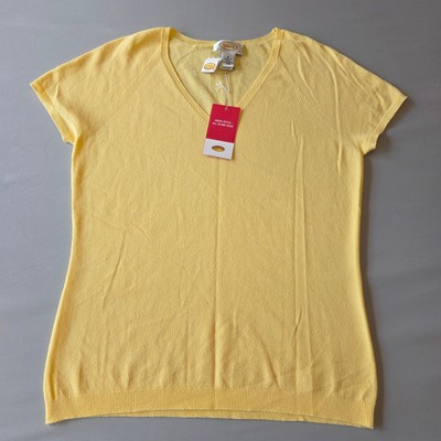 Talbots Women's Yellow Short Sleeve V Neck Knit Top Size S New with Tags