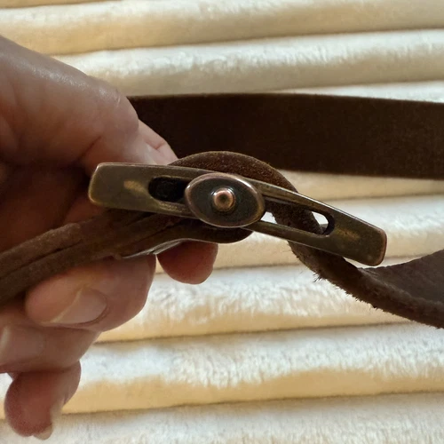 Vintage Old Nave Leather Belt Nubuck Brown 44” X 1.5 “ slide-through Lock - Picture 8 of 10