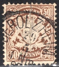 Francobollo Baviera Scott #45, 50pf, marrone, stemma, usato, SCV$27,50