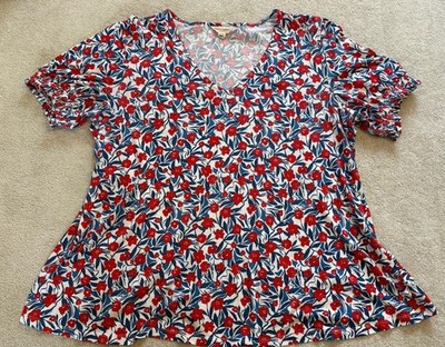 Seasalt Cornwall Rosehip Top Size 16 Floral Red Blue Excellent Condition