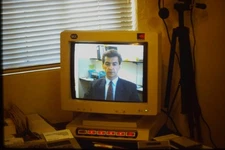 1994 Vintage CRT Computer Monitor Man in Suit Video Conferencing 35mm Slide