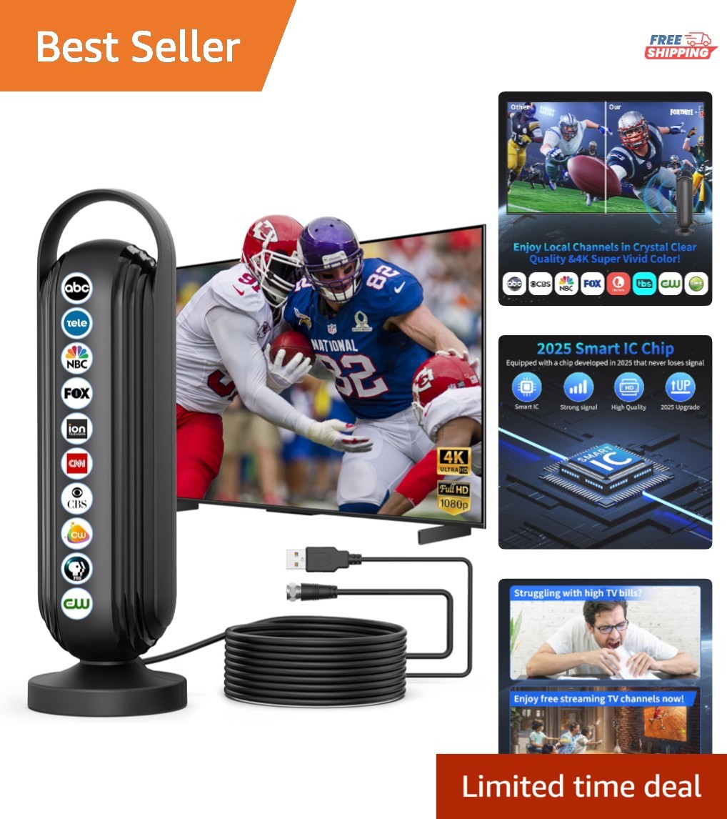 999 Miles Long Range TV Antenna Versatile Indoor/Outdoor Use