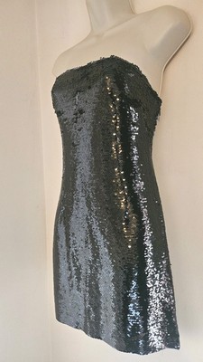 Superdry Women's Black Sequin Bandeau Mini Dress Size 12 BNWT