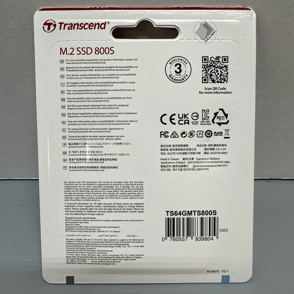 Transcend MTS800S 64 GB M.2 2280 SATA III 6 Gb/s Internal Solid State Drive SSD - Image 2 of 2