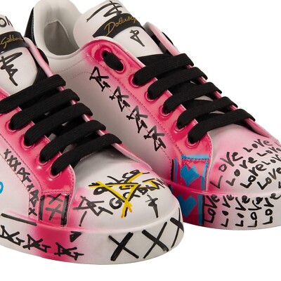 DOLCE GABBANA Love Hand Painted Woman Sneaker PORTOFINO Pink 40
