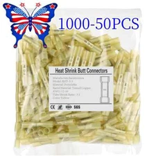 US Heat Shrink Butt Wire Crimp Connectors Terminal Yellow 12-10 Gauge 50-1000PCS