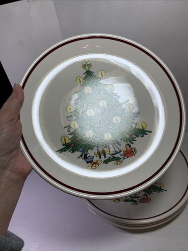 2 Rare Homer Laughlin Red Rimmed Xmas Tree Plate Best China Dinner Plate 9 3/4" - Picture 4 of 15