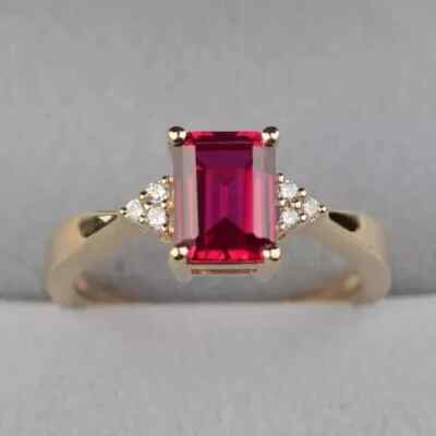 2.00Ctw Emerald Cut Lab-Created Ruby Women's Wedding Ring 14K Yellow Gold Plated