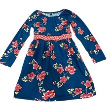 Tea Collection Girls Floral Long Sleeve Dress Size 5 100% Cotton Blue & Red