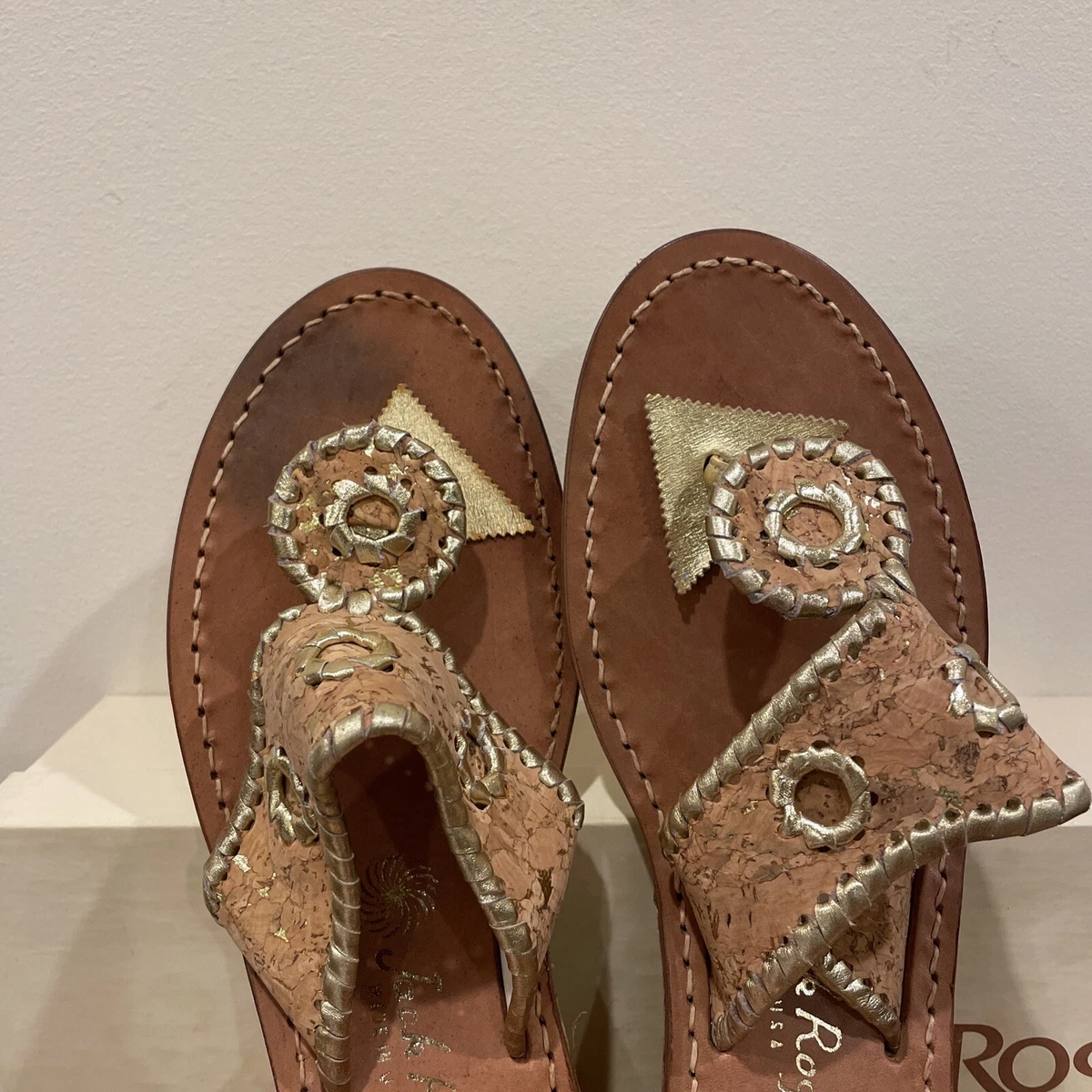 Vintage 8 NARROW Jack Rogers Gold Cork Navajo Sandals New with Box