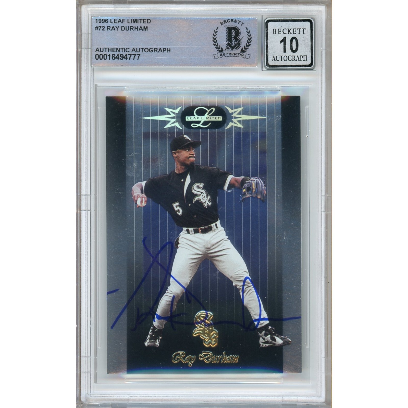 Ray Durham Chicago White Sox Autographed 1996 Leaf Limited BAS BGS Auto 10 Slab