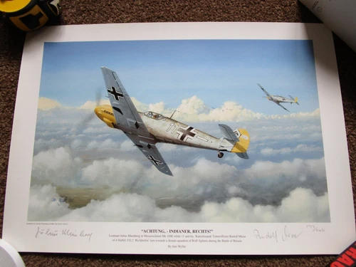 Rare! WW2 Luftwaffe Fighter Aces Signed Ltd Ed. Print JG2 'Richthofen' (42x30cm)
