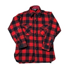 VTG Swanndri Mens Flannel Jacket Red Black Check NZ Wool Bush M Shirt ODOR READ