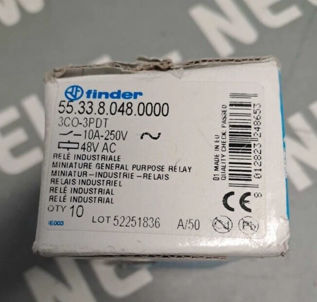 553380480000 - Finder - 55.33.8.048.0000 / Set Of 10 Relay 3rt 10a 48vac Neuuf - Image 4 of 4