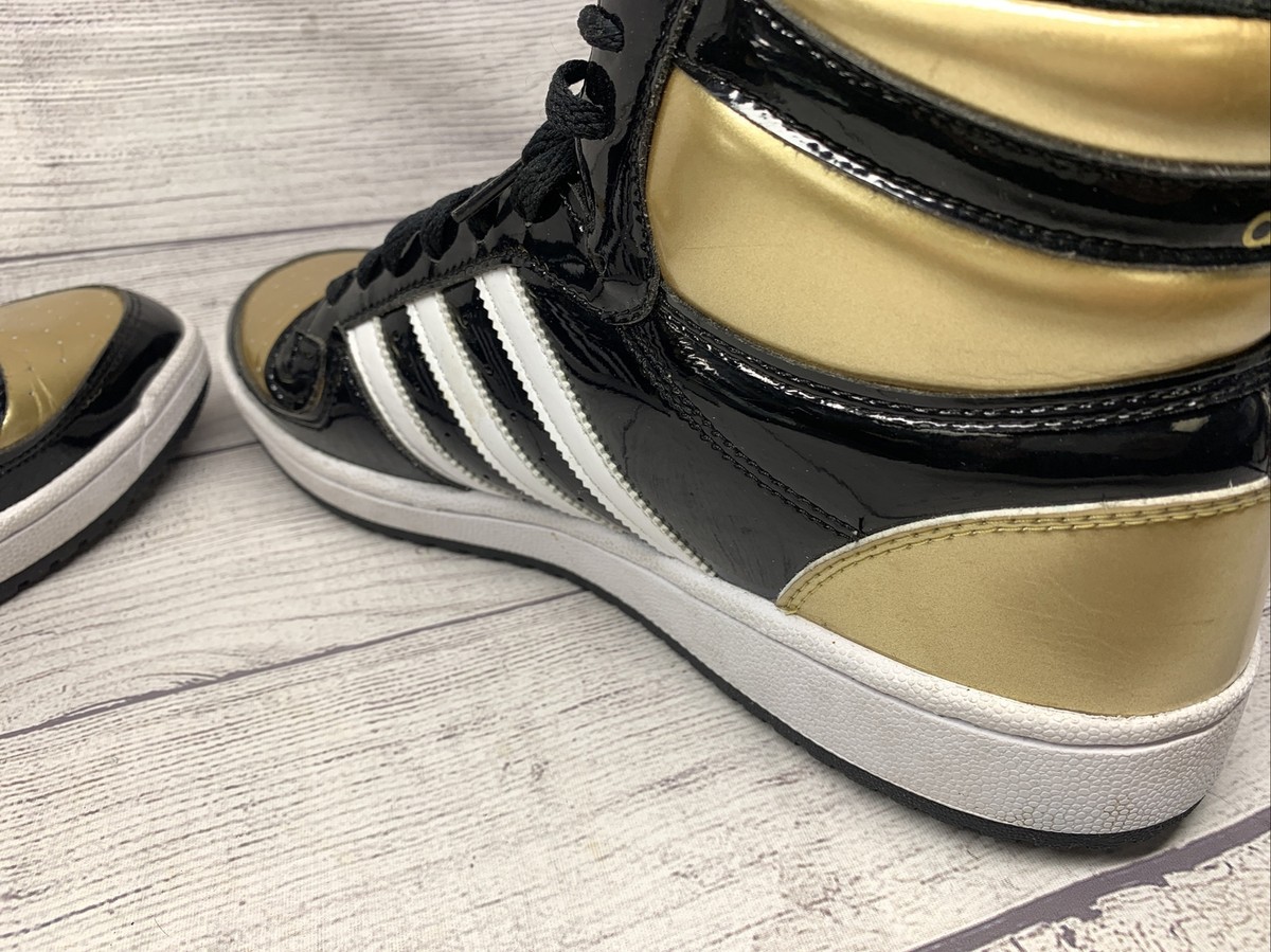 ● ADIDAS ● Colored Golly Top BLACK Adidas FX7873 Black Gold Leather Top Mens Size 11.5