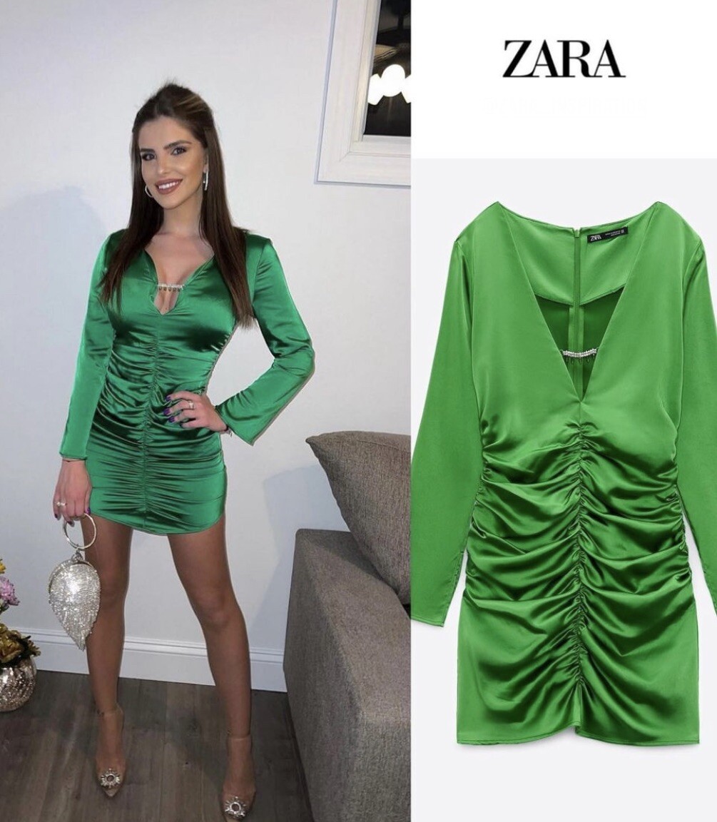 ZARA Green Satin mini dress SMALL UK 6-8 NEW