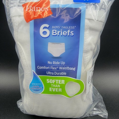 Hanes Boys White Tagless Briefs Pack of 6 Underwear Size Small 6-8 Comfort New - Picture 3 of 6