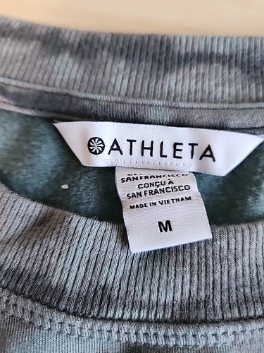 Athleta Coaster Luxe Pullover Sweatshirt Teal Gray Tie Dye Stripe Size MEDIUM - Picture 5 of 6