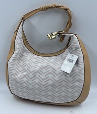 Via Spiga Women's Handbag Pink Camel Chevron Canvas Leather Pockets Shoulder Bag