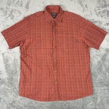 Woolrich Shirt Men  s XL Orange Textured Plaid Pocket Outdoors Hiking Button Up