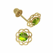 Baby Girl Peridot Birthstone Kids Stud Earrings Screw Back 14K Yellow Gold