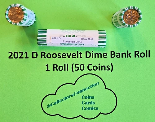 (1 Roll) 2021-D Roosevelt Dime Roll - BU Uncirculated Bank Roll