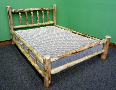 Northern Rustic Pine Log Bed-Twin XL-Double Side Rails/Solid Wood/Made in USA