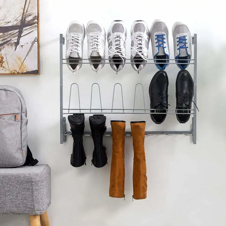 Silver Metal Hanging Shoe Rack for Entryway, Boot and Shoe Rack Organizer
