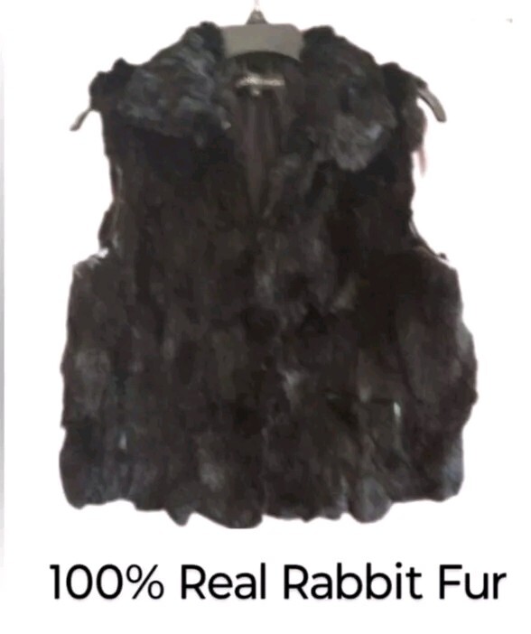 Adrianna Laudau Black Rabbit Fur Vest Small Size