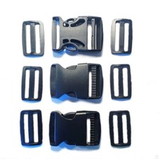 Self-Locking Buckle Lot of 3 Hard Black Plastic for 1  Inch Wide Belt Webbing
