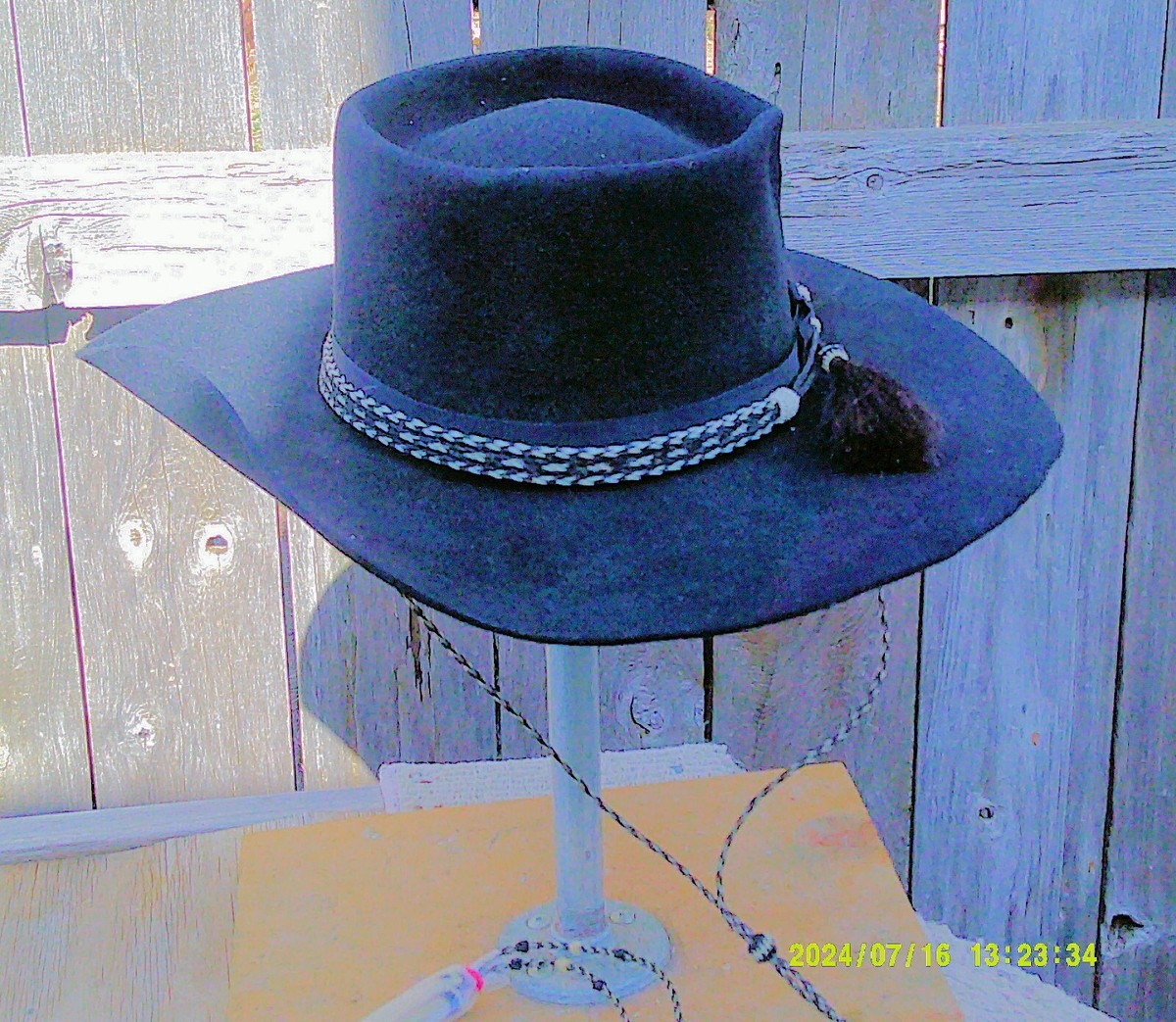 Chapeau de cow-boy vintage Stockman Resistol paille ringo avec plume 7 1/4