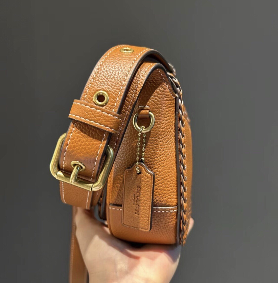 NWT Coach $495 Tabby Leather Messenger 19 With Braid CJ837,Brass/Burnished Amber image 4