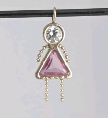 14K Gold MJJ Pink Tourmaline October Birthstone Girl Child Charm