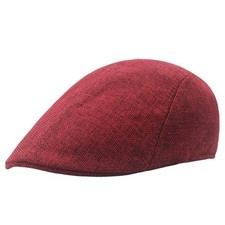 Men's Flat Cap Summer Straw Weave Linen-Like Cotton Newsboy Hats 1 Red