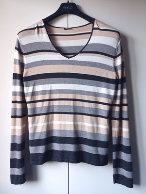 GERRY WEBER * Pullover * Damen Gr. 42 * V-Neck * Feinstrick * Schwarz Beige Weiß