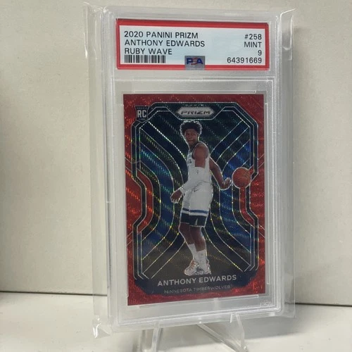 ANTHONY EDWARDS RC PSA 9 2020-21 Panini Prizm Ruby Red Wave Prizm Rookie #258