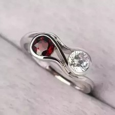 Round Cut Simulated Red Ruby Women's Wedding Band Ring In 14k White Gold Plated