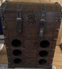 Leather and wood Atmosphera holds 6 bottles with storage top and 3  small drawer